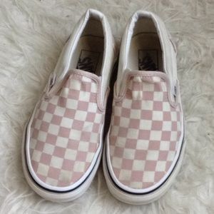 Pink and White Checkered Slip On Vans